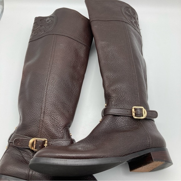 Tory Burch Marlene Knee High Pebbled Leather Riding Boots